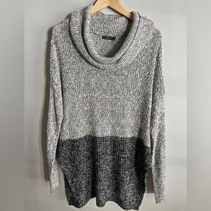 THML gray relaxed fit color-block two tones cozy cowl neck sweater